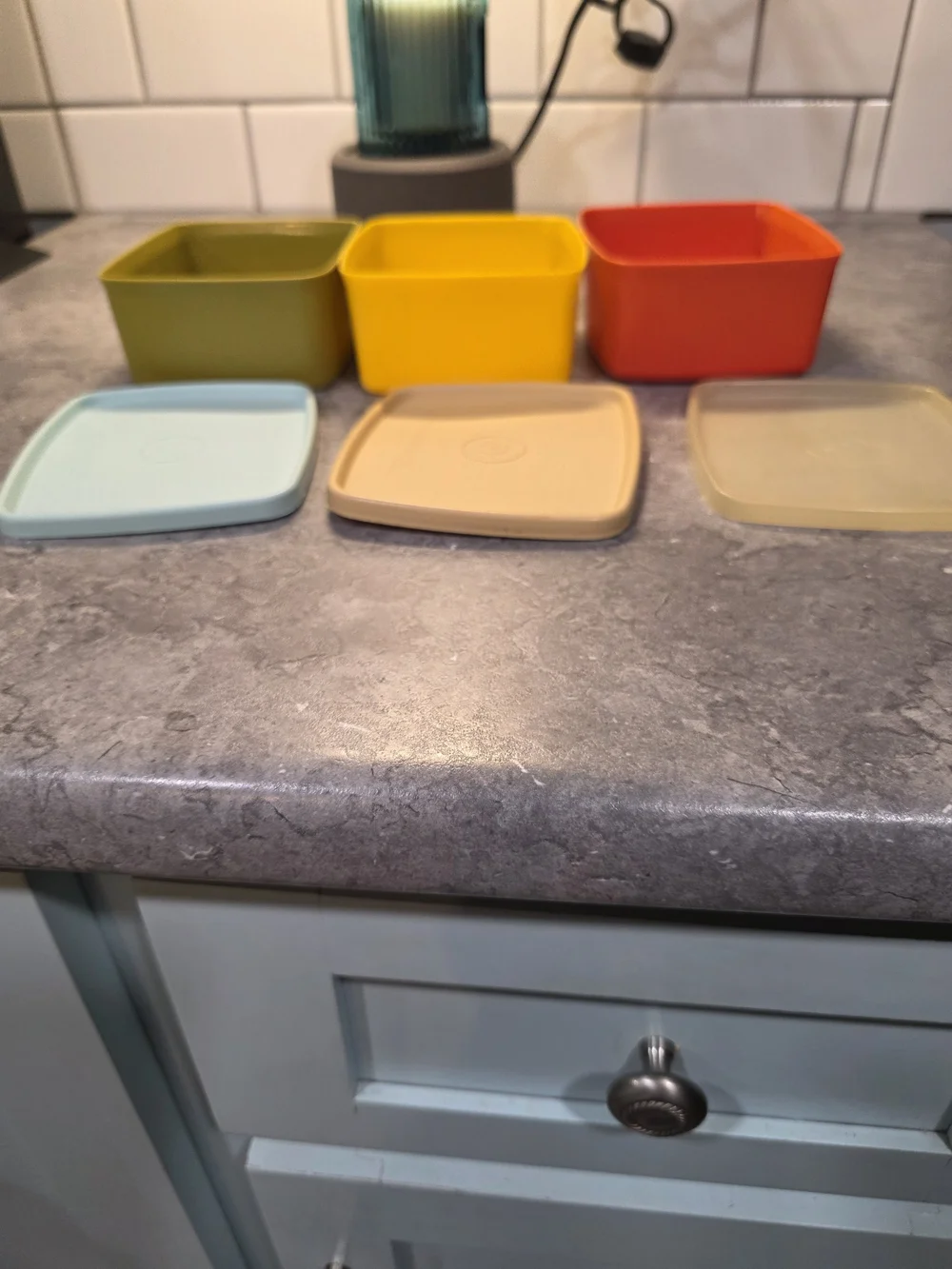3 Vintage Square Tupperware Bowls